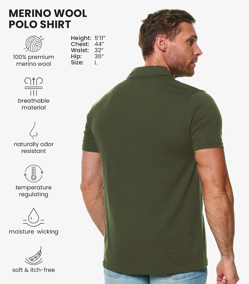 100% Merino Wool Polo Shirt Men - Short & Long Sleeve Shirt Base Later