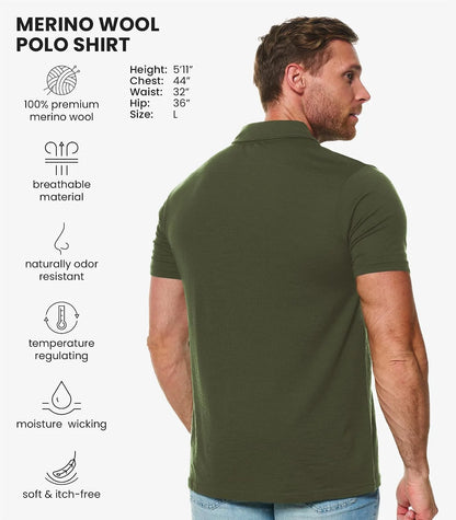 100% Merino Wool Polo Shirt Men - Short & Long Sleeve Shirt Base Later
