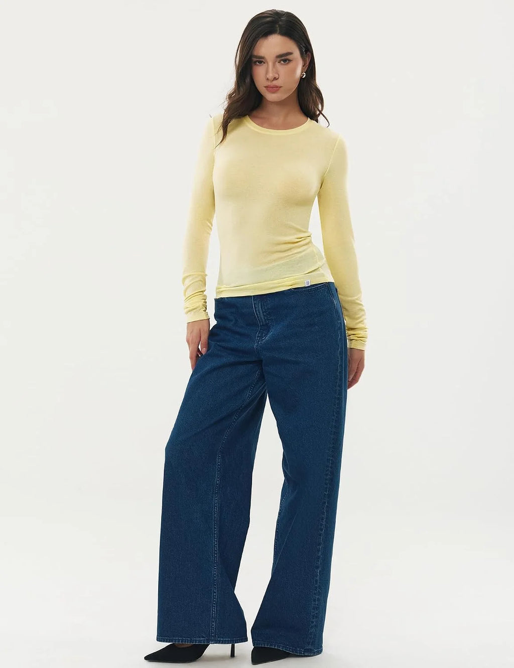 Women's Merino Wool Blend Shirts Long Sleeve Tops Crew Neck Fitted Basic Tee Cozy Embrace Collection