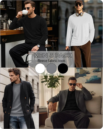 3 Pack Mens Long Sleeve Thermal Shirts Crew Neck Tops