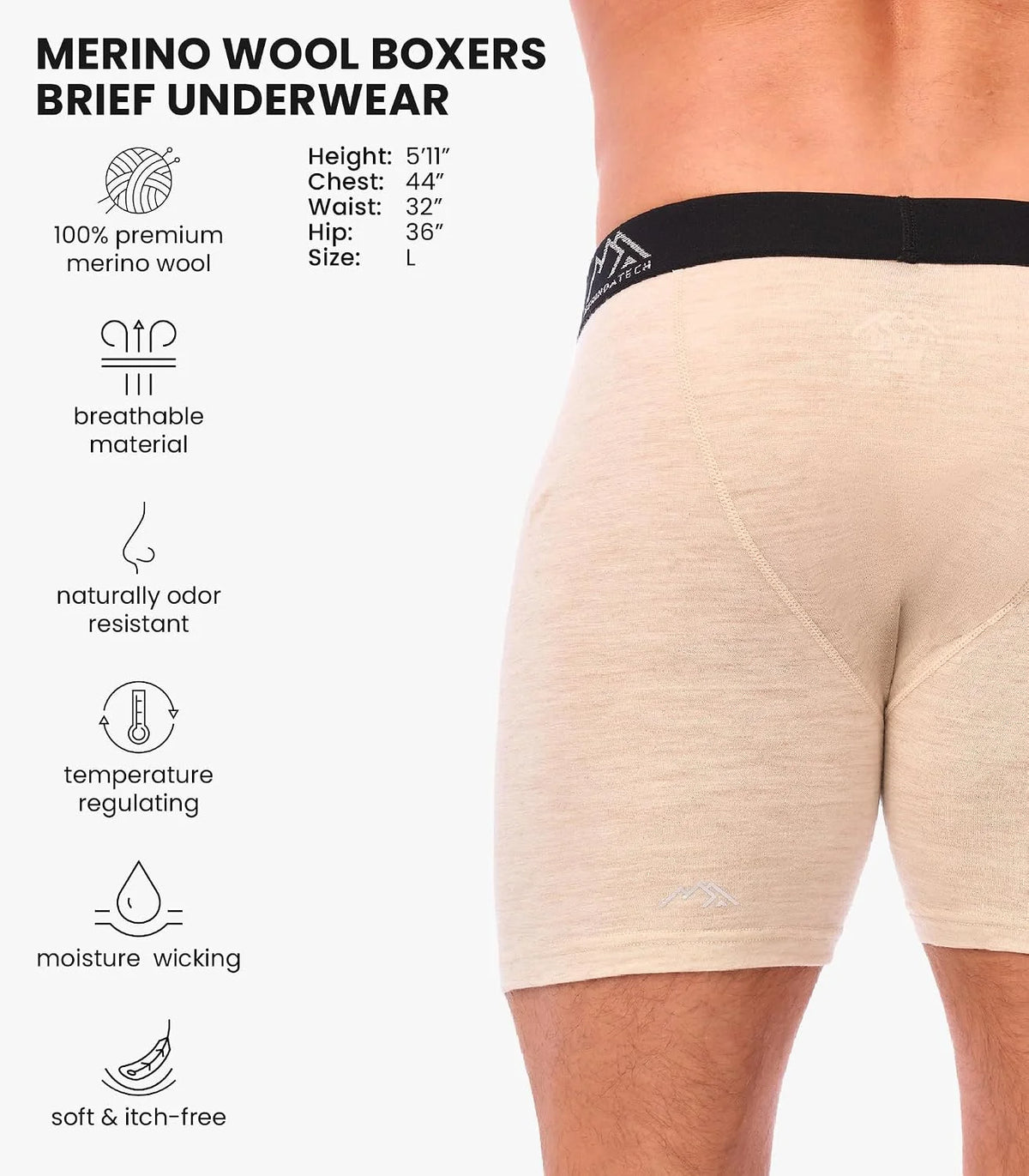 100% Merino Wool Underwear Mens - 1-2 Pack Boxer Briefs for Men 17.5um | Soft, Non-Itchy, Moisture wicking, Breathable 190 GSM Thermal Underwear, Cooling, Odor-Resistant Men's Wool Base Layer