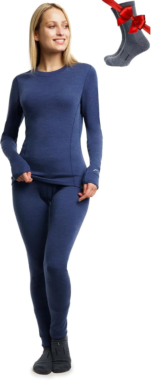 100% Merino Wool Base Layer Women Set - Thermal Underwear Women Top, Bottom