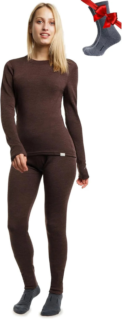 100% Merino Wool Base Layer Women Set - Thermal Underwear Women Top, Bottom | Lightweight, Midweight, Heavyweight Base Layer, Moisture-Wicking, Breathable Active Underwear, Hiking, Skiing, Camping