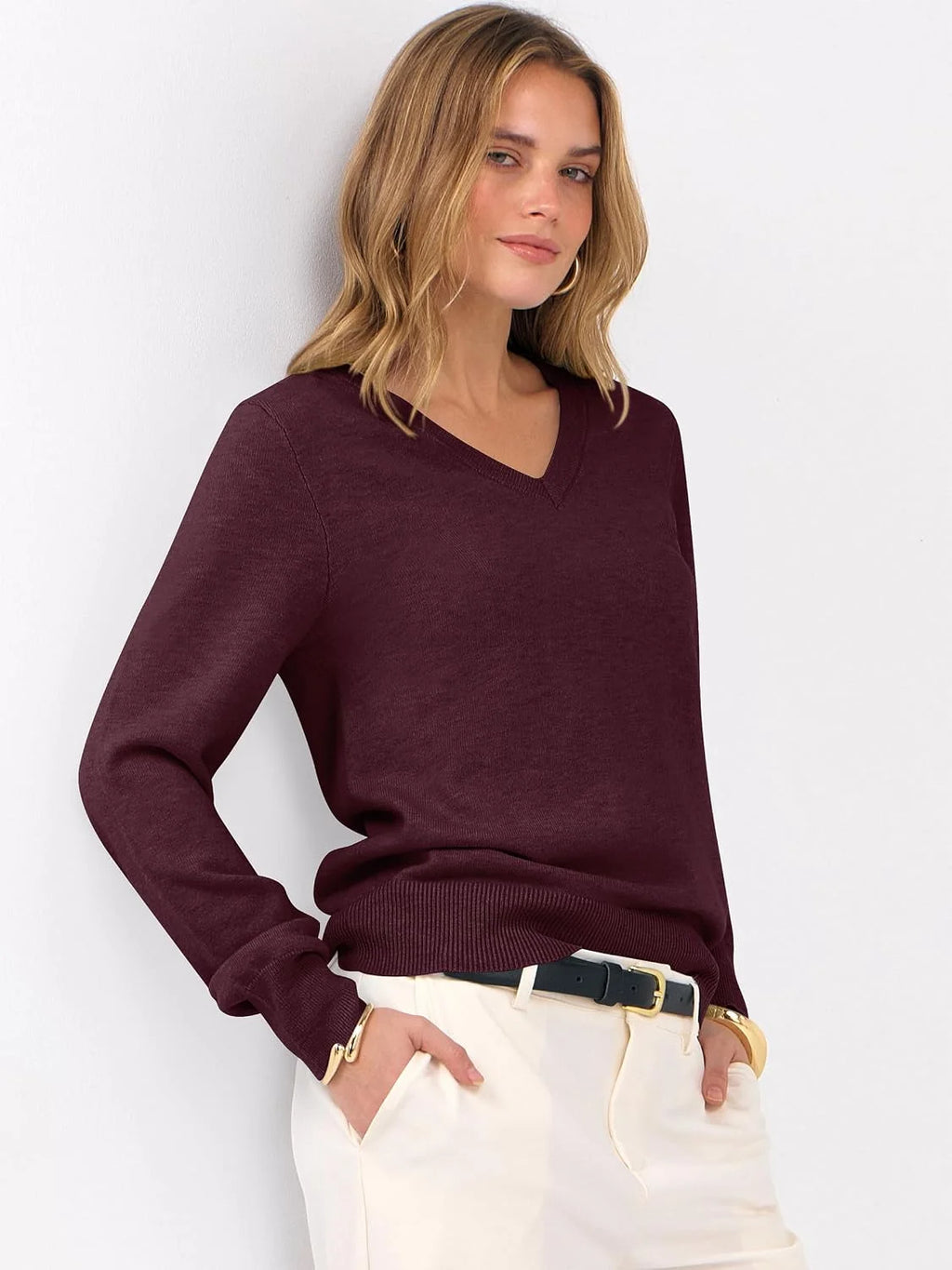 ANRABESS Women’s Fall Long Sleeve V Neck Light Sweaters