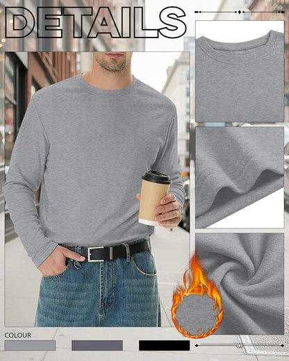 3 Pack Mens Long Sleeve Thermal Shirts Crew Neck Tops
