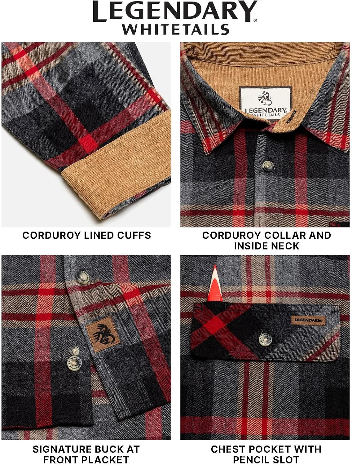 Legendary Whitetails Mens Flannel Long Sleeve Button Down 100% Cotton Shirt