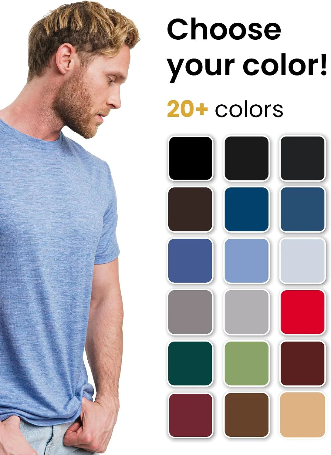 100% Merino Wool T-Shirt Men - Short Sleeve Undershirt Base Layer Top