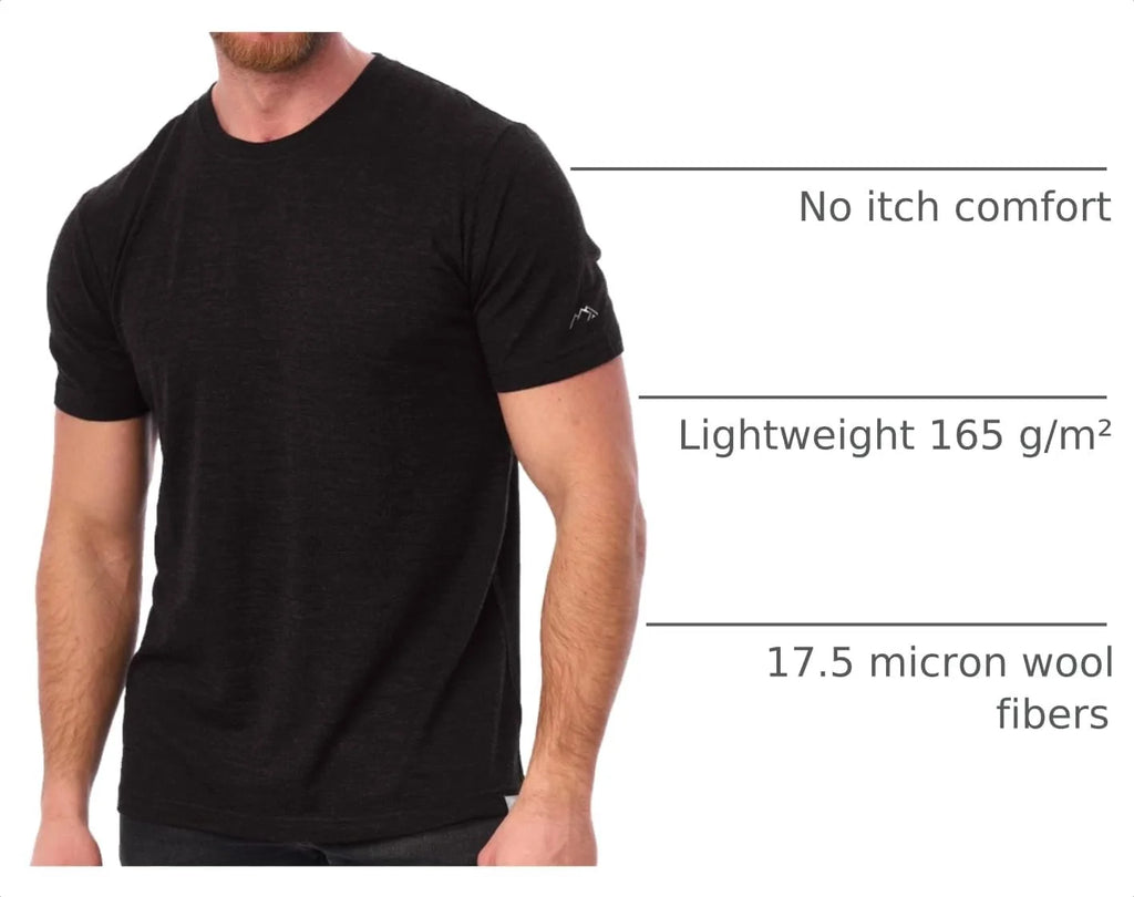 100% Merino Wool T-Shirt Men - Short Sleeve Undershirt Base Layer Top