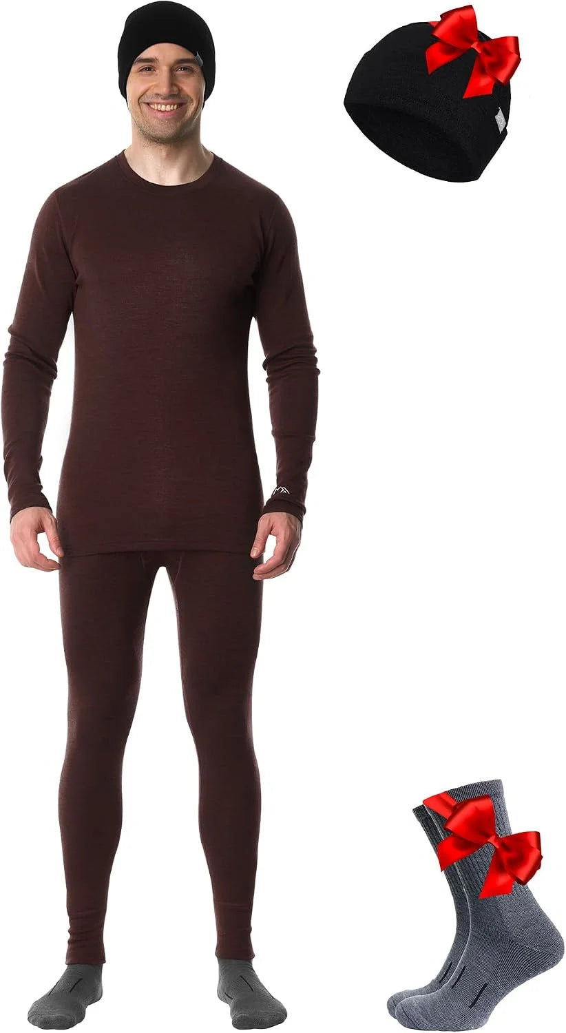 100% Merino Wool Base Layer Men Set - Thermal Underwear for Men Long Johns | Lightweight, Midweight, Heavyweight Long Johns, Naturally Odor-Resistant, Breathable Active Underwear, Hiking, Skiing