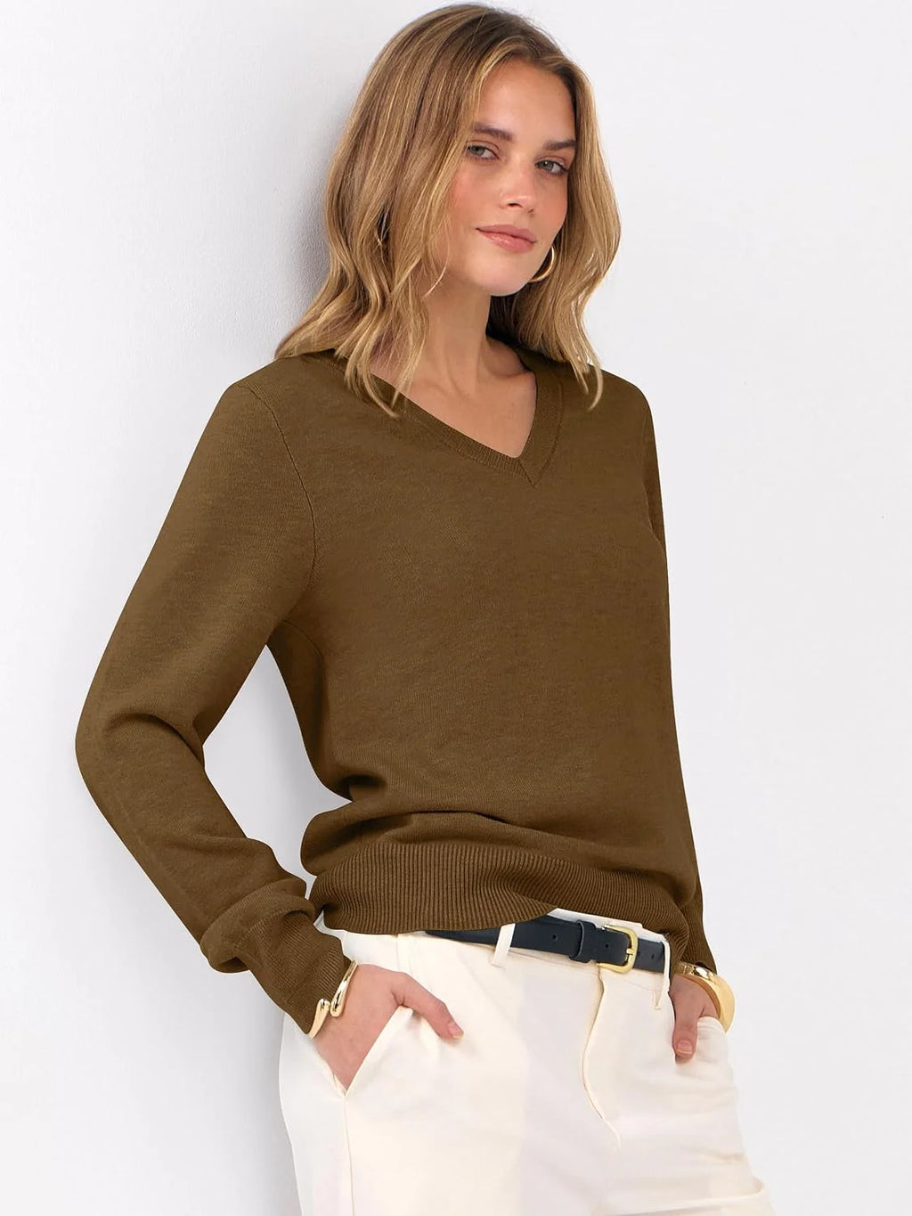 ANRABESS Women’s Fall Long Sleeve V Neck Light Sweaters