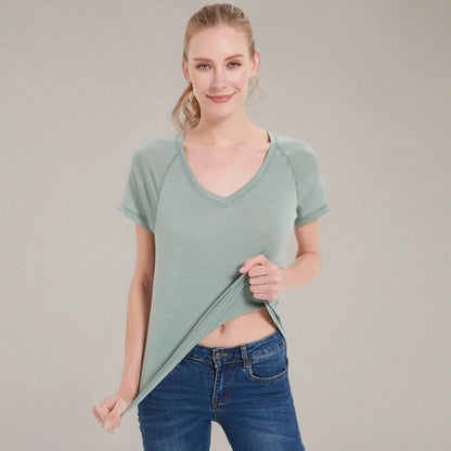 METARINO 100% Merino Wool T-Shirt Women V Neck Short Sleeve Base Layer Tee Shirt for Travel,Hiking,Sports