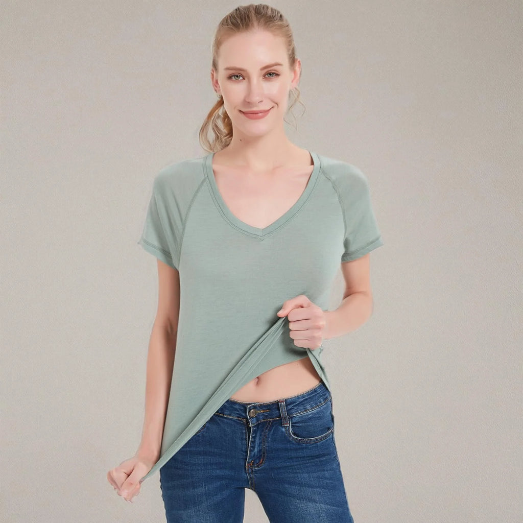 METARINO 100% Merino Wool T-Shirt Women V Neck Short Sleeve Base Layer Tee Shirt for Travel,Hiking,Sports