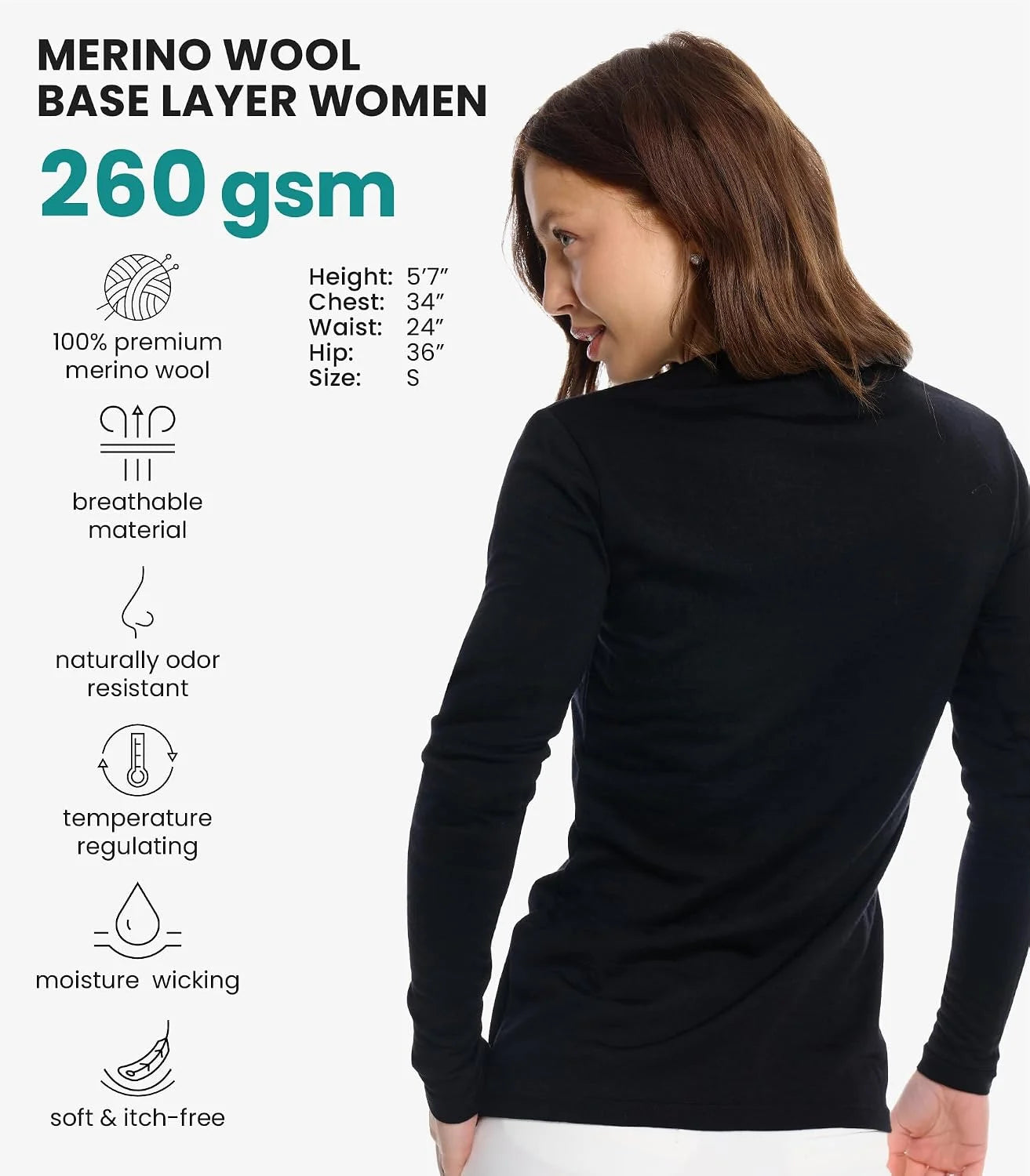 100% Merino Wool Base Layer Women - Thermal Merino Wool Shirt Women