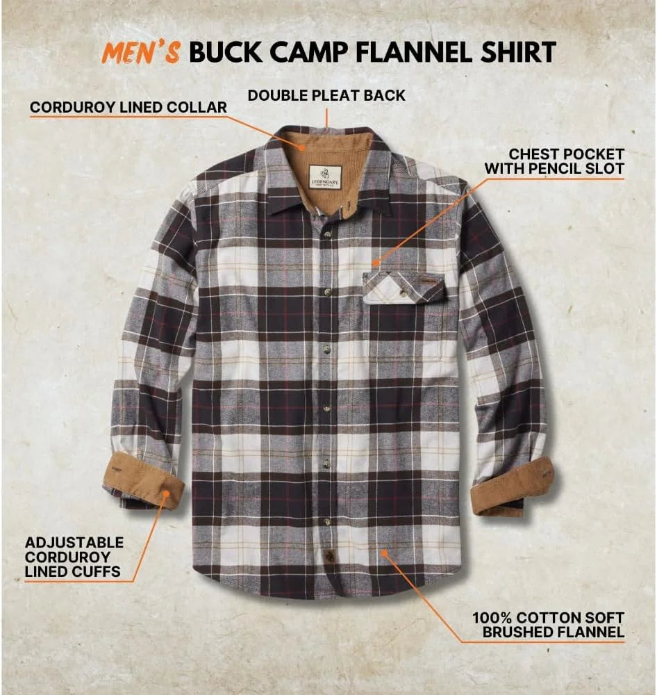 Legendary Whitetails Mens Flannel Long Sleeve Button Down 100% Cotton Shirt