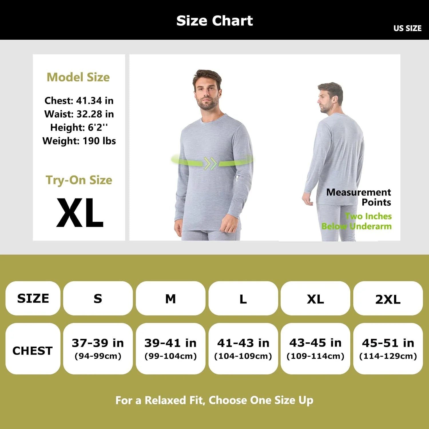 100% Merino Wool Base Layer for Men Long Sleeve Crew Neck Thermal Shirt