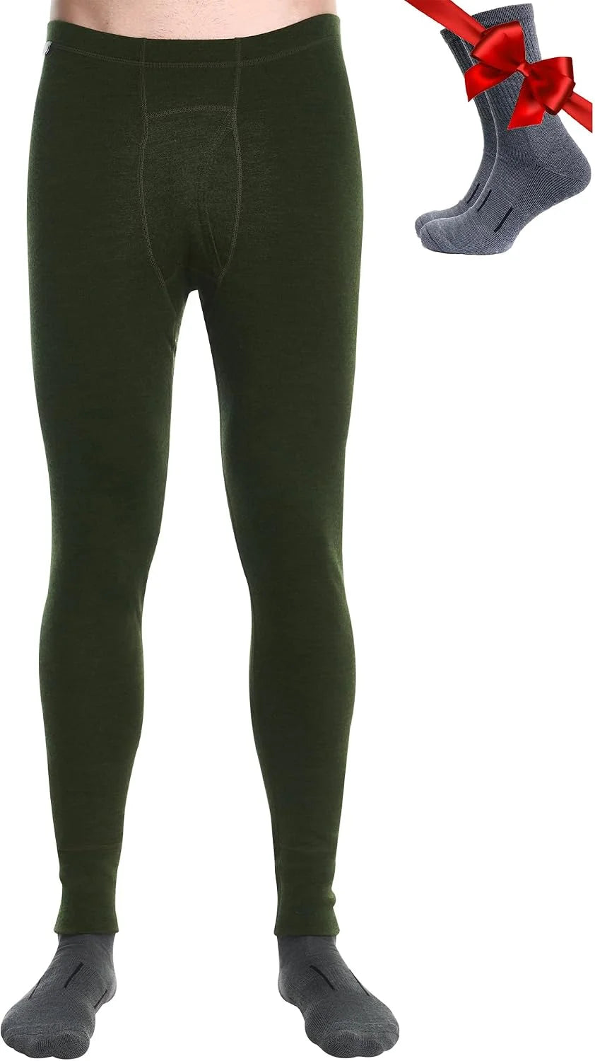 100% Merino Wool Base Layer Mens Pants - Thermal Underwear Long Johns | Lightweight, Midweight, Heavyweight Base Layer, Breathable Leggings, Odor-Resistant Wool, Ideal for Hiking, Skiing, Winter