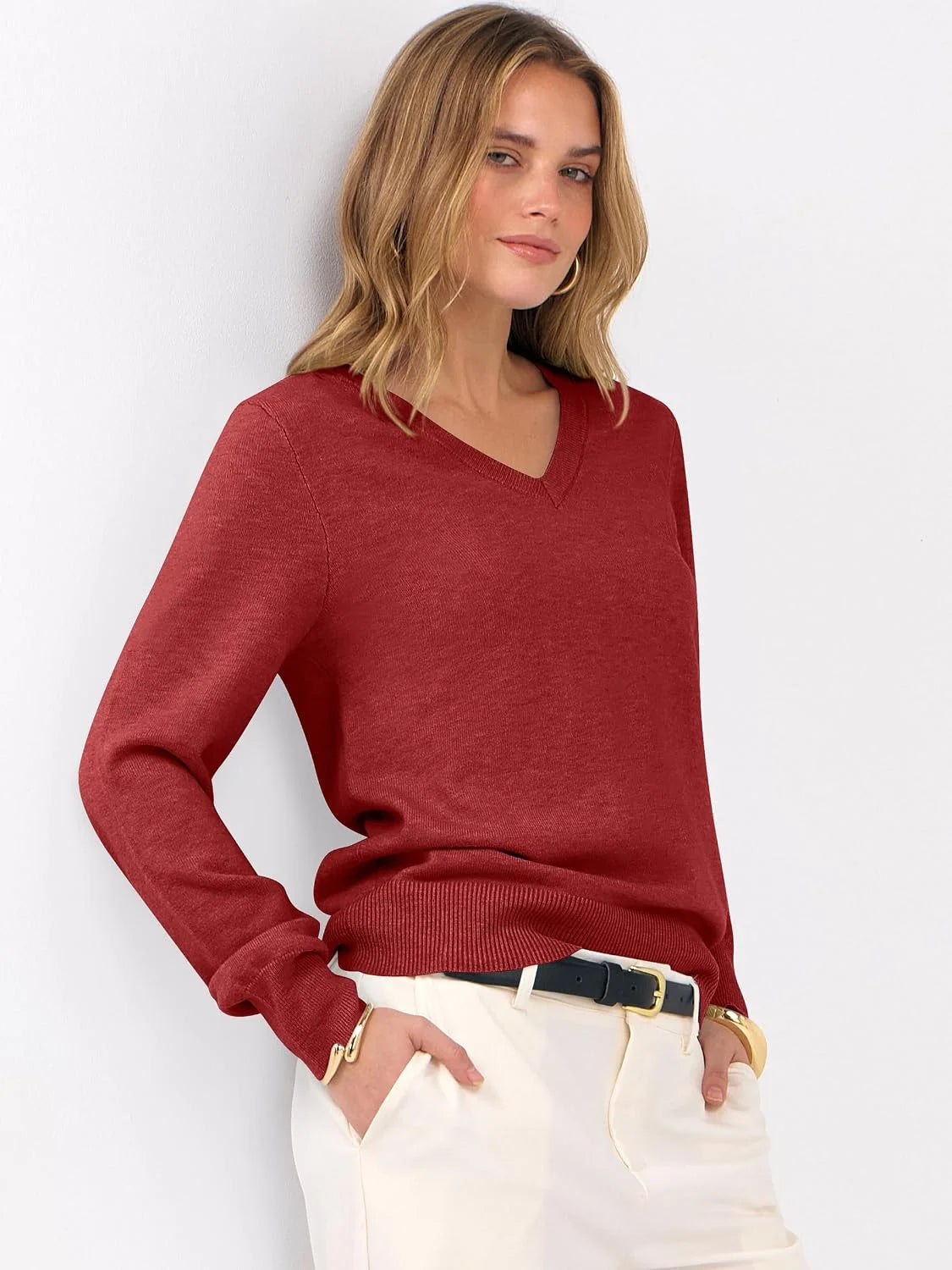 ANRABESS Women’s Fall Long Sleeve V Neck Light Sweaters