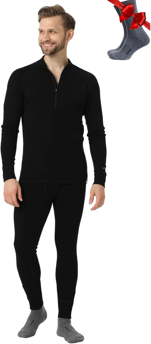 100% Merino Wool Base Layer Men Set - Thermal Underwear for Men Long Johns | Lightweight, Midweight, Heavyweight Long Johns, Naturally Odor-Resistant, Breathable Active Underwear, Hiking, Skiing