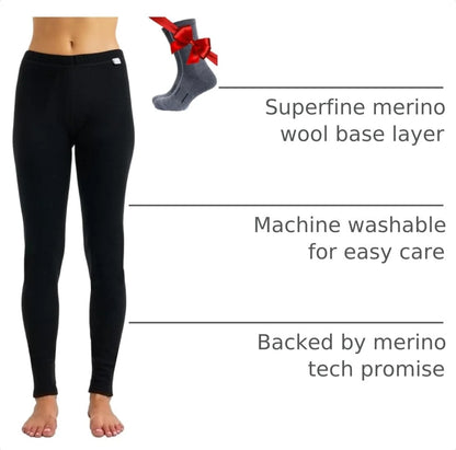 100% Merino Wool Base Layer Women Pants - Thermal Leggings Underwear