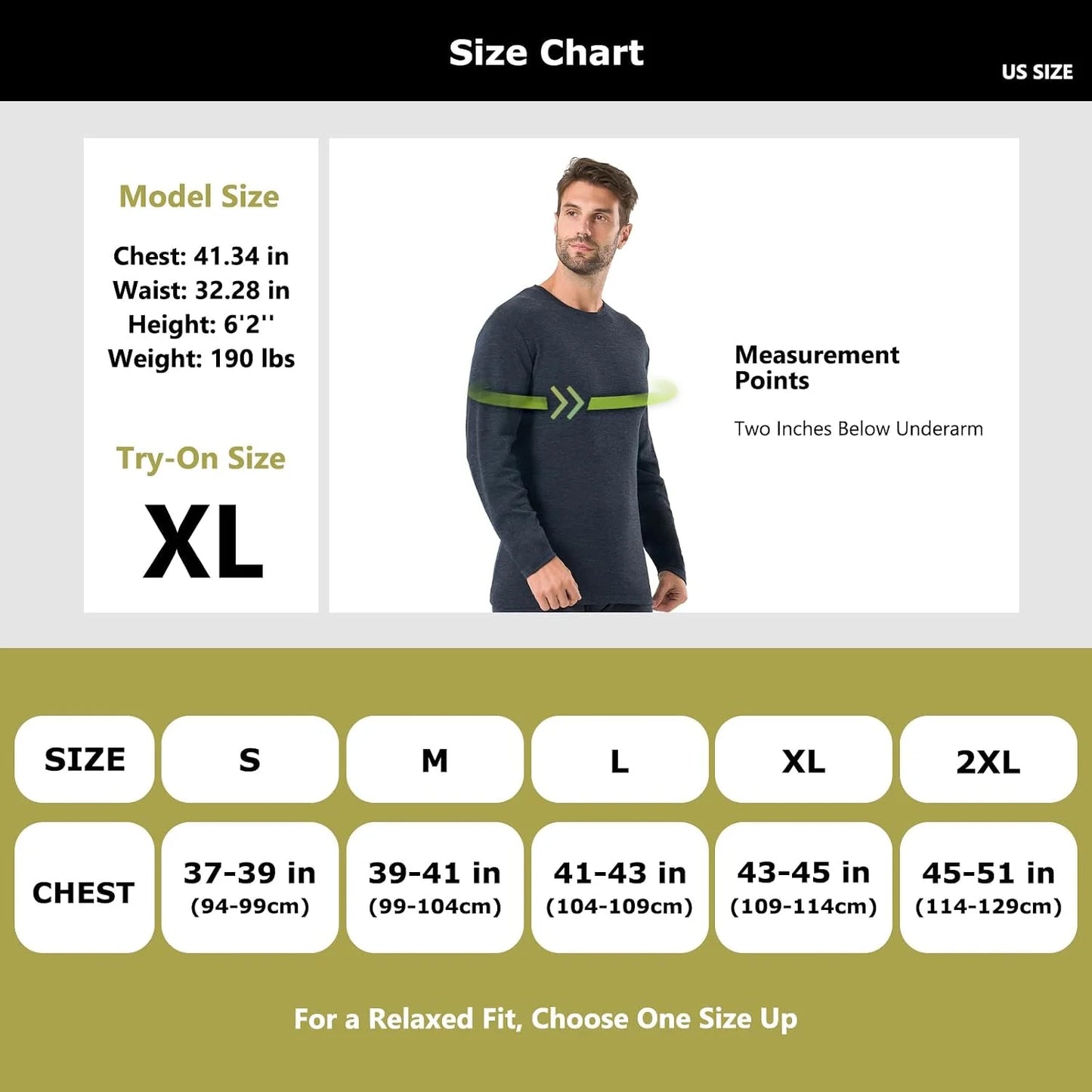 100% Merino Wool Base Layer for Men Long Sleeve Crew Neck Thermal Shirt