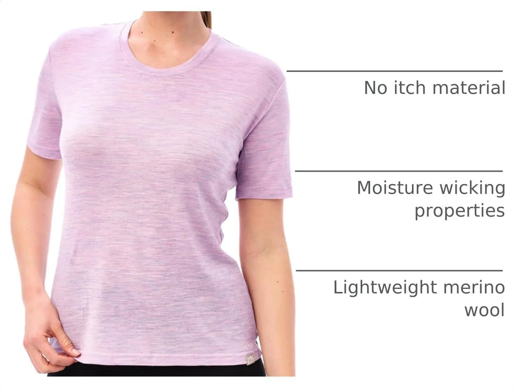 100% Merino Wool Shirt Women - Short Sleeve Tee Base Layer Top Undershirt