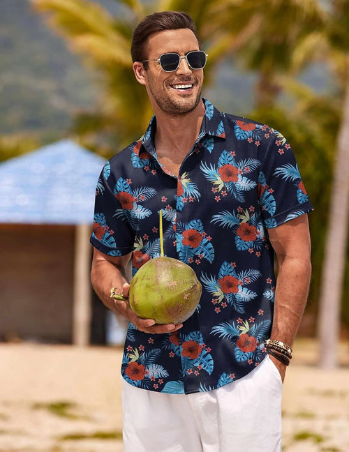 COOFANDY Men's Linen Shirts Short Sleeve Casual Shirts Button Down Shirt for Men Beach Summer Wedding Shirt
