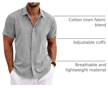 COOFANDY Men's Linen Shirts Short Sleeve Casual Shirts Button Down Shirt for Men Beach Summer Wedding Shirt