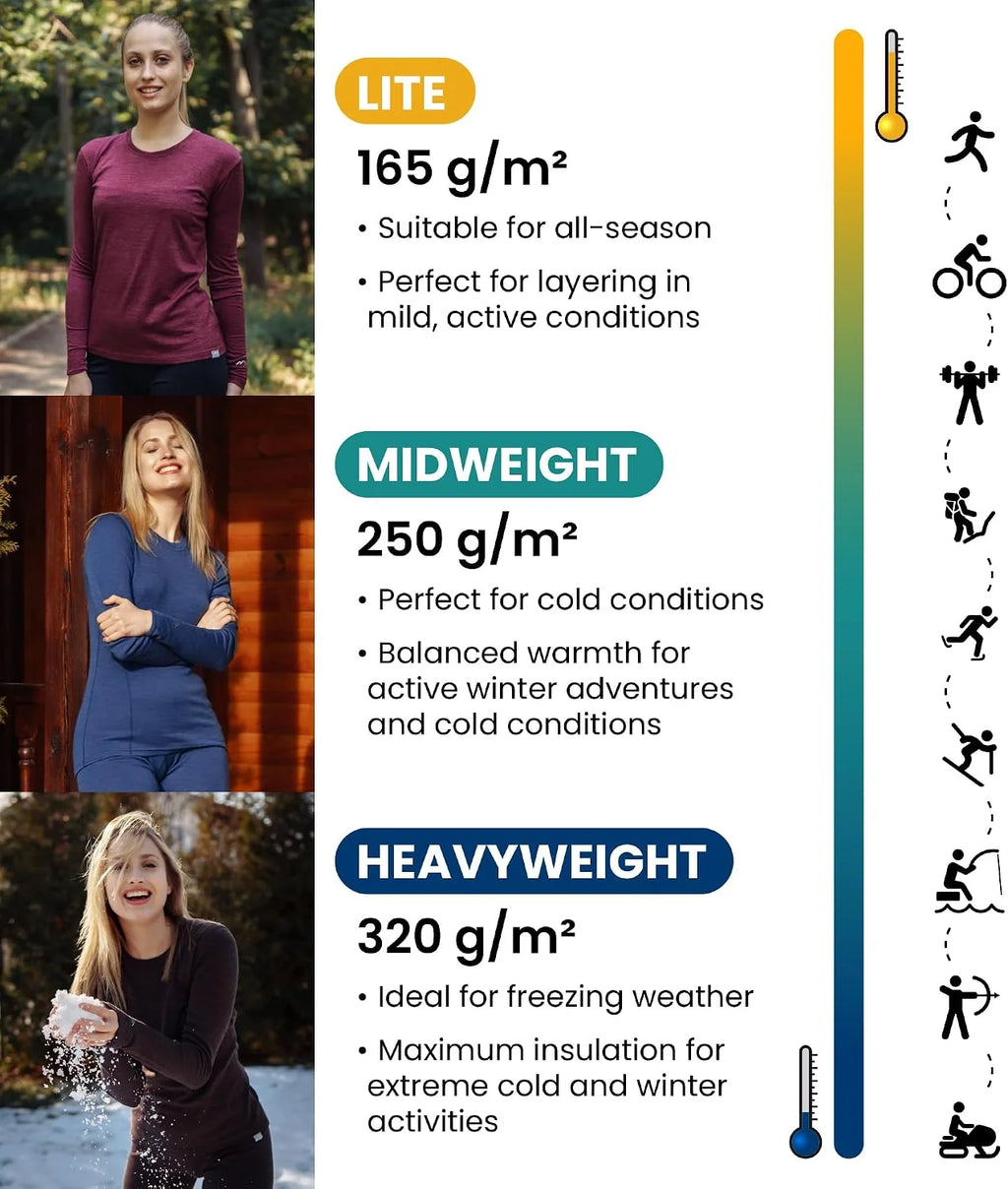 100% Merino Wool Base Layer Women Pants - Thermal Leggings Underwear