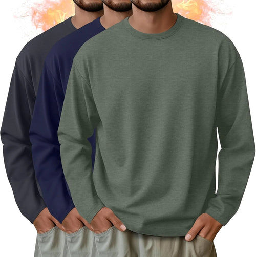 3 Pack Mens Long Sleeve Thermal Shirts Crew Neck Tops