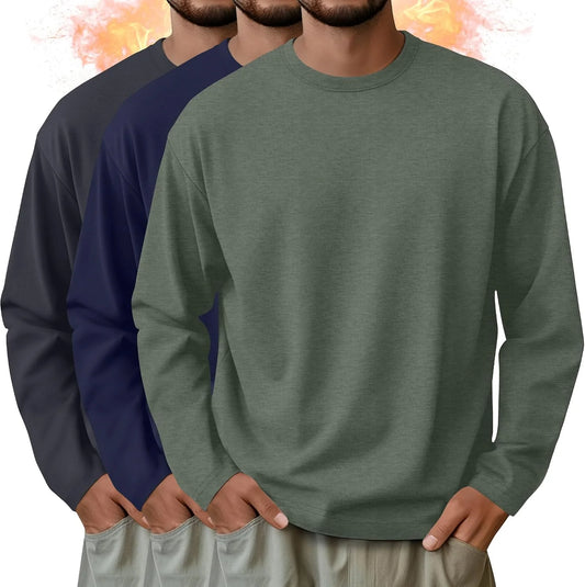3 Pack Mens Long Sleeve Thermal Shirts Crew Neck Tops