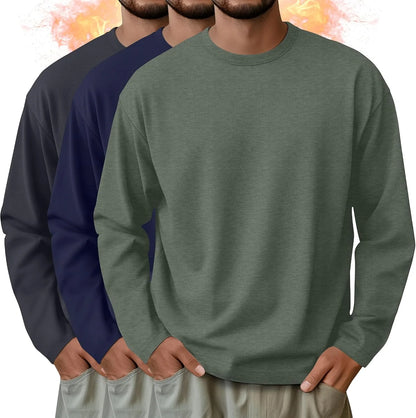 3 Pack Mens Long Sleeve Thermal Shirts Crew Neck Tops