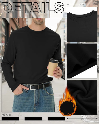 3 Pack Mens Long Sleeve Thermal Shirts Crew Neck Tops