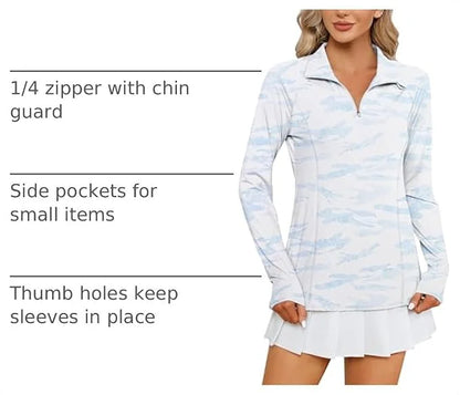 LOMON Women Long Sleeve Shirts Sun Protection 1/4 Zip Summer Quick Dry Hiking Shirts Quarter Zip Pullover for Women