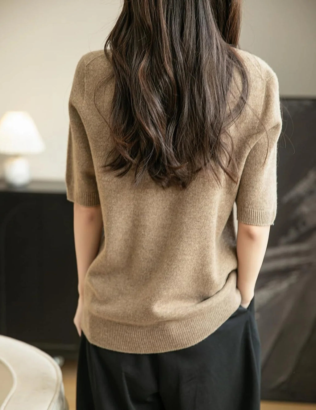 Chanyarn Women's 100% Merino Wool Spring Fall Winter First-Line Ready to Wear Seamless Knit Crewneck Short Sleeve Sweater