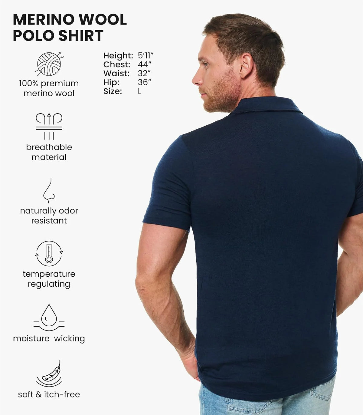 100% Merino Wool Polo Shirt Men - Short & Long Sleeve Shirt Base Later