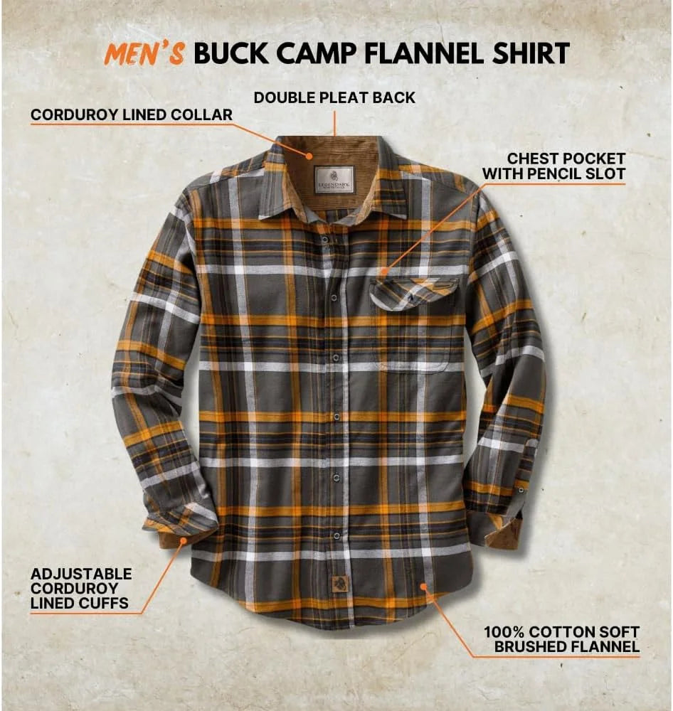 Legendary Whitetails Mens Flannel Long Sleeve Button Down 100% Cotton Shirt