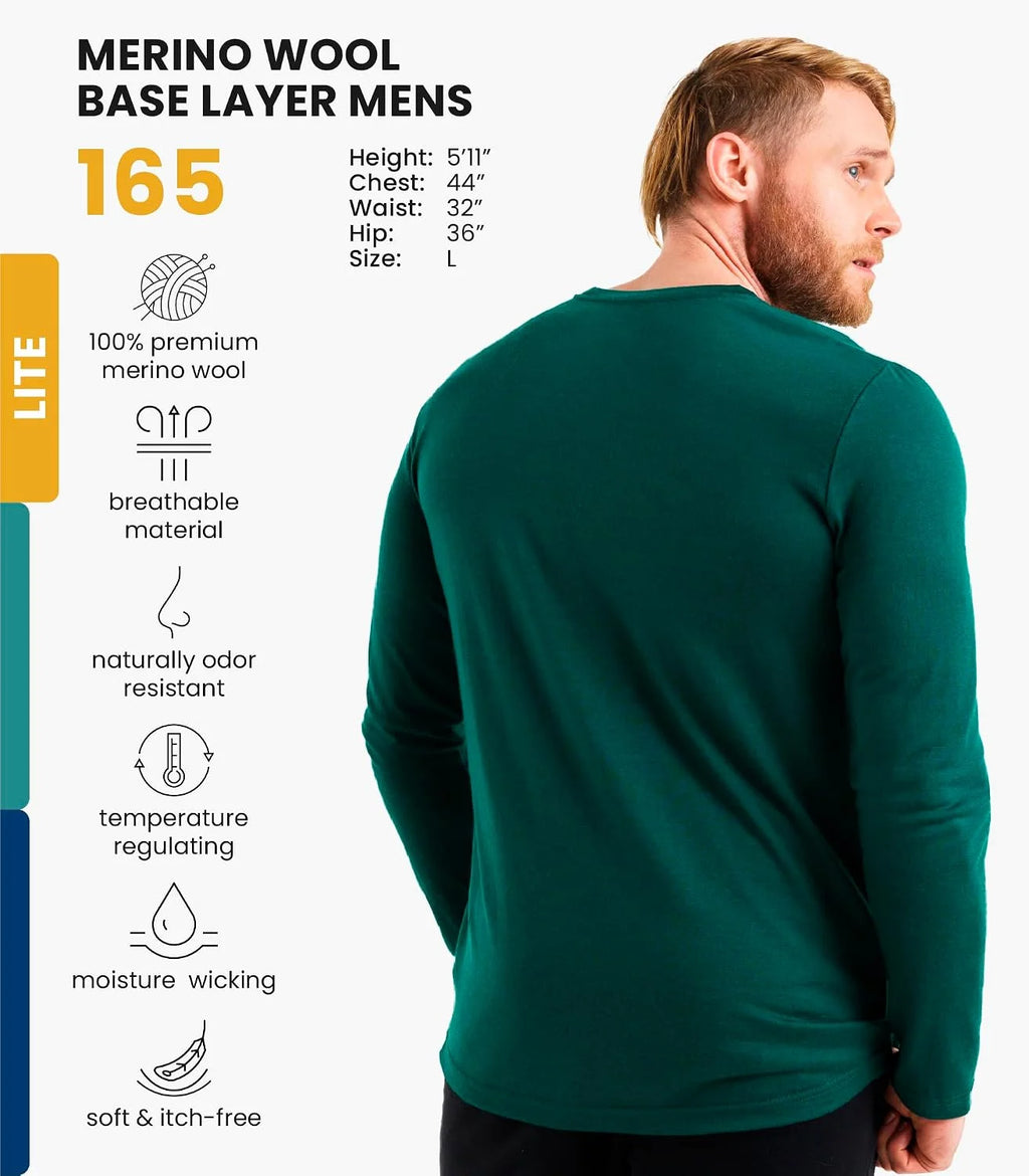 100% Merino Wool Base Layer Mens - Long Sleeve Thermal Shirts with Socks
