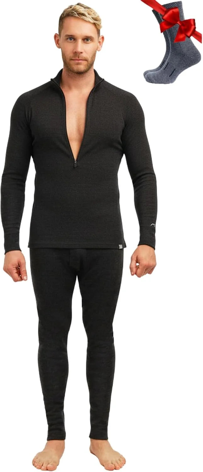 100% Merino Wool Base Layer Men Set - Thermal Underwear for Men Long Johns