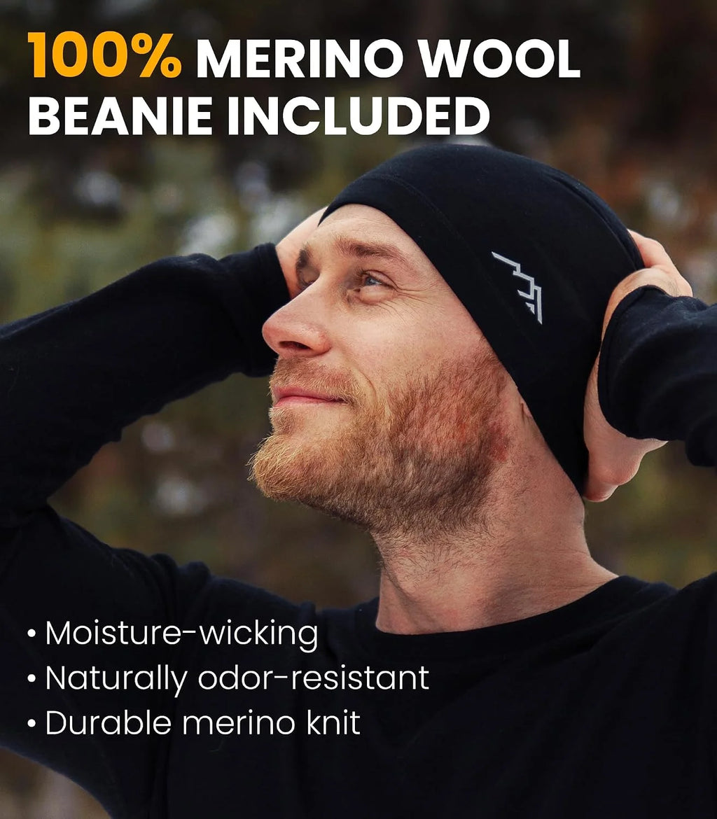 100% Merino Wool Base Layer Men Set - Thermal Underwear for Men Long Johns