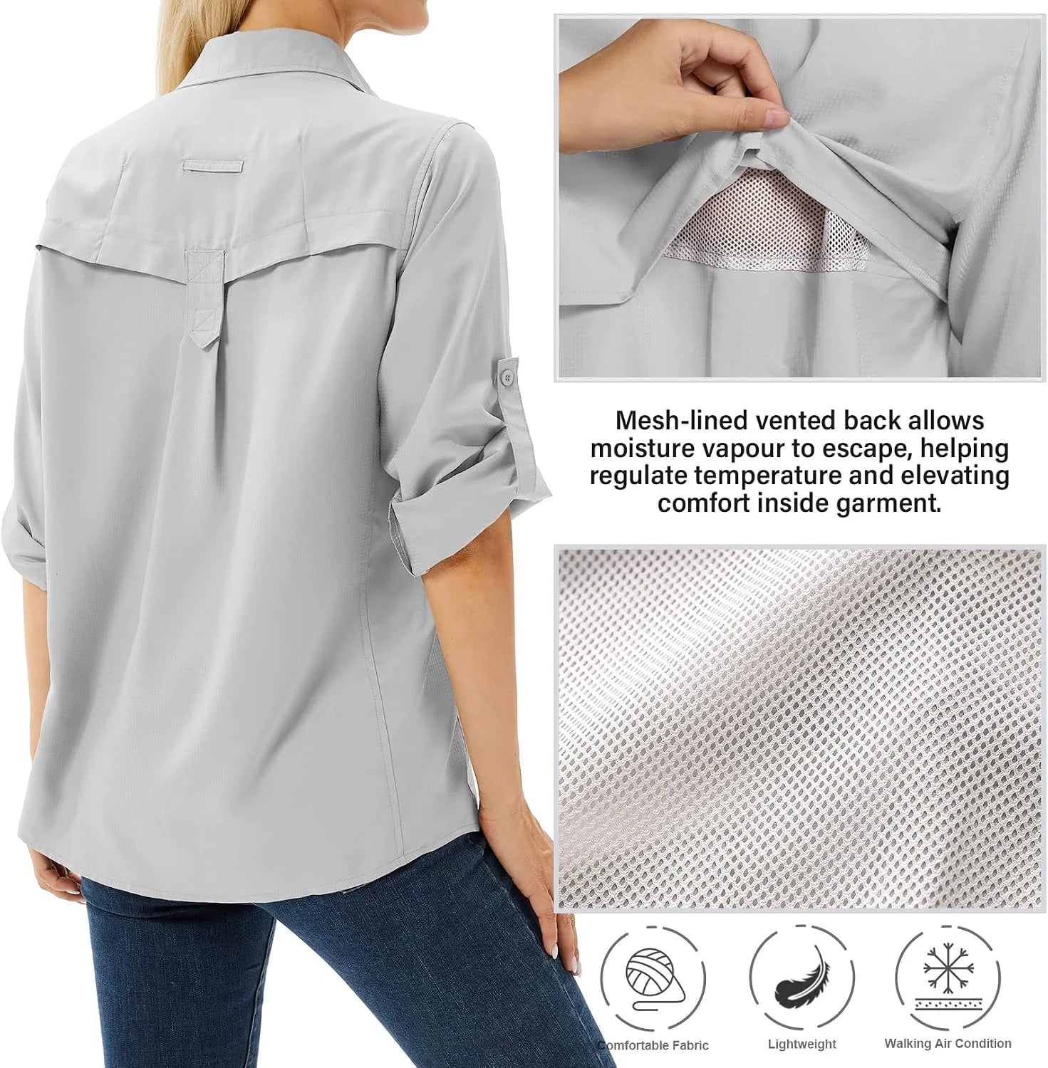 Women's UPF 50 Long Sleeve Sun Protection Safari Fish Hiking Shirts