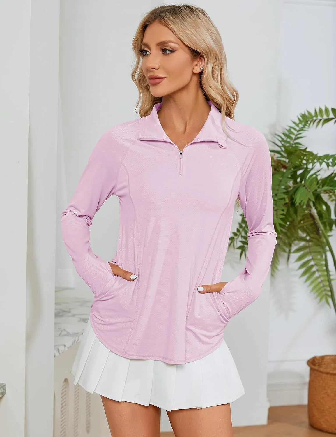LOMON Women Long Sleeve Shirts Sun Protection 1/4 Zip Summer Quick Dry Hiking Shirts Quarter Zip Pullover for Women