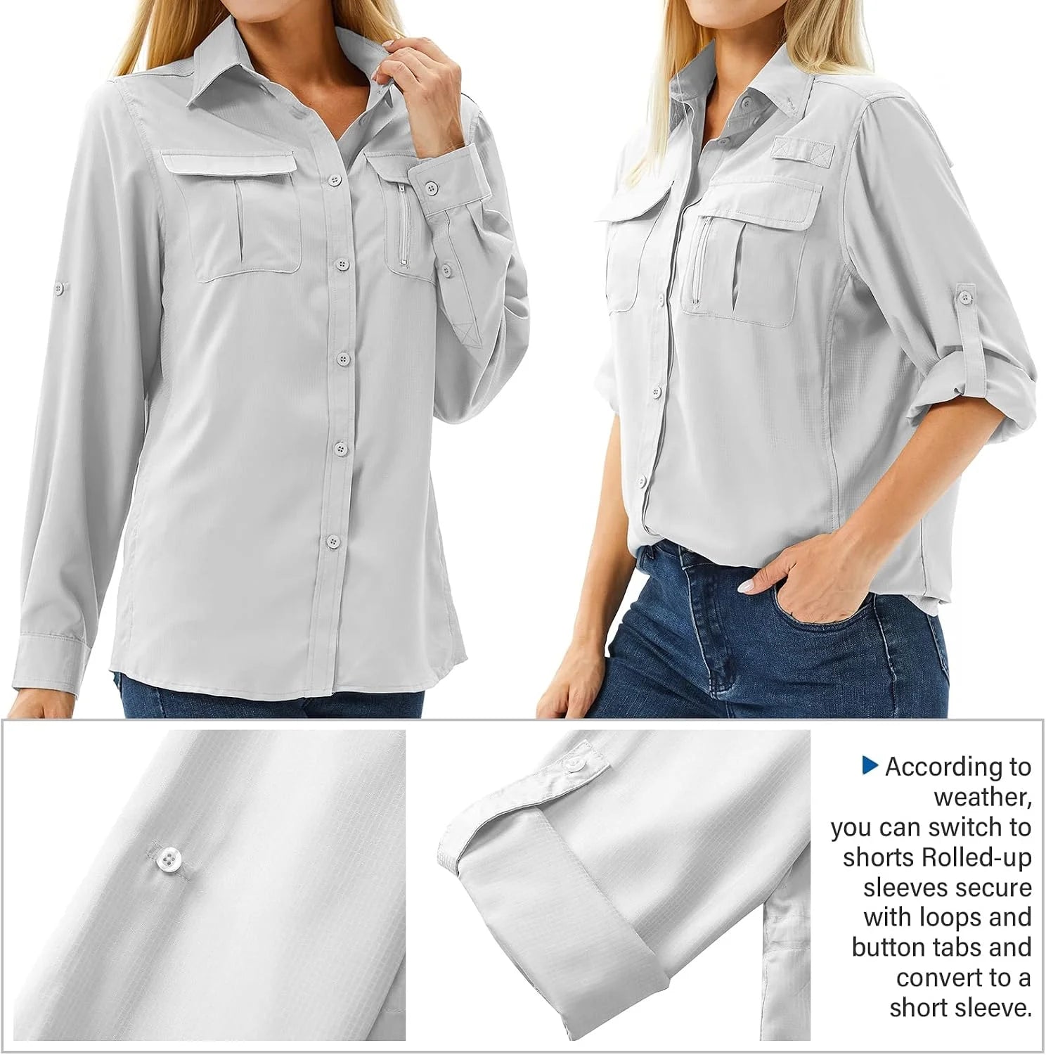 Women's UPF 50 Long Sleeve Sun Protection Safari Fish Hiking Shirts