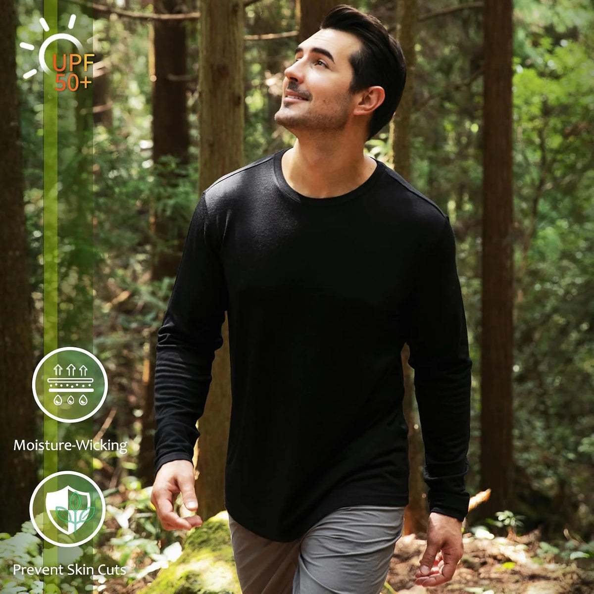 Merino Protect 100% Merino Wool Base Layer Mens Soft Long Sleeve Shirts Odor Resistance Thermal Underwear for Hunting Hiking
