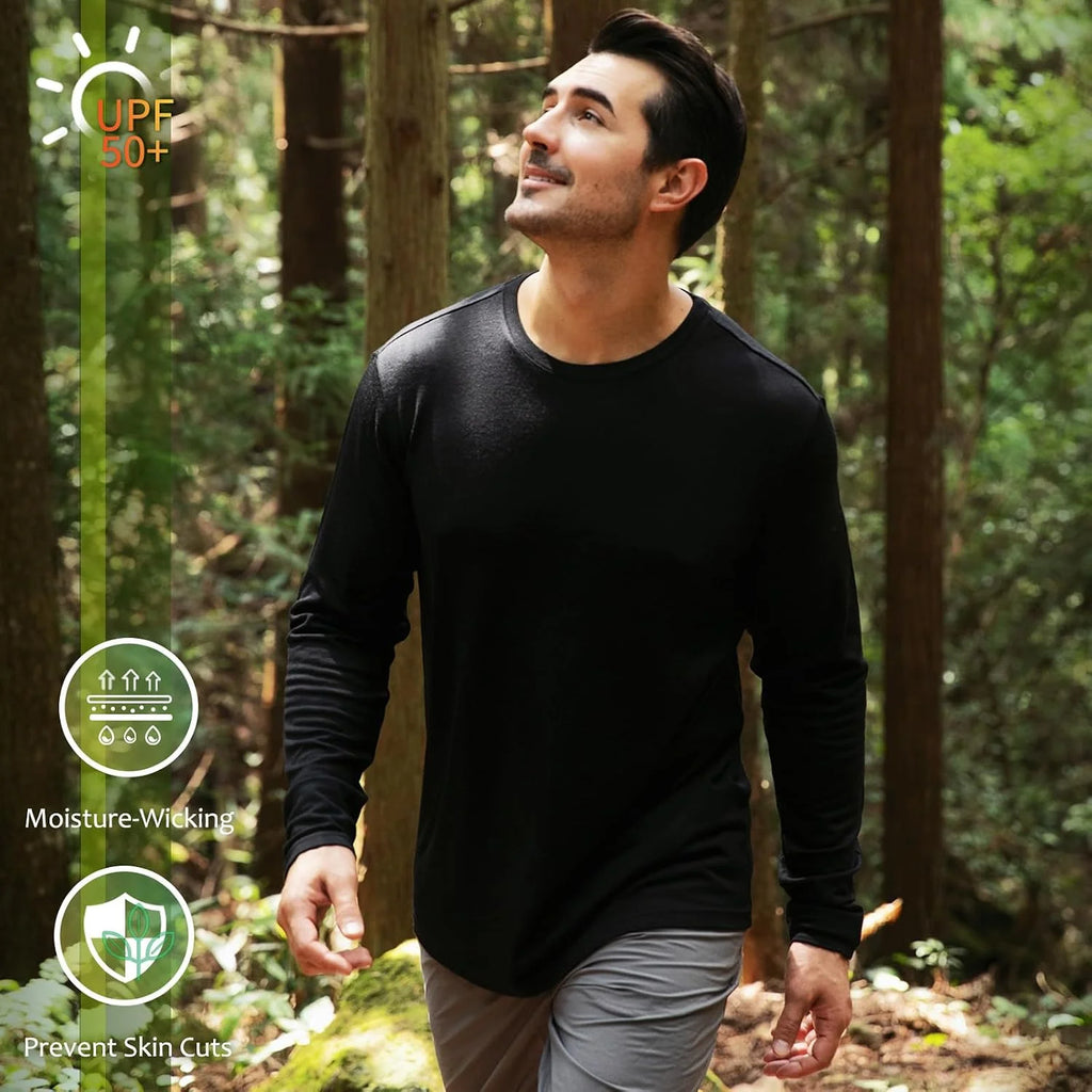 100% Merino Wool Base Layer for Men Long Sleeve Crew Neck Thermal Shirt