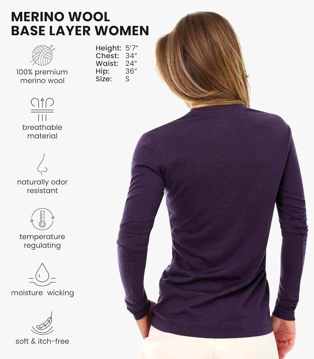 100% Merino Wool Base Layer Women - Thermal Merino Wool Shirt Women