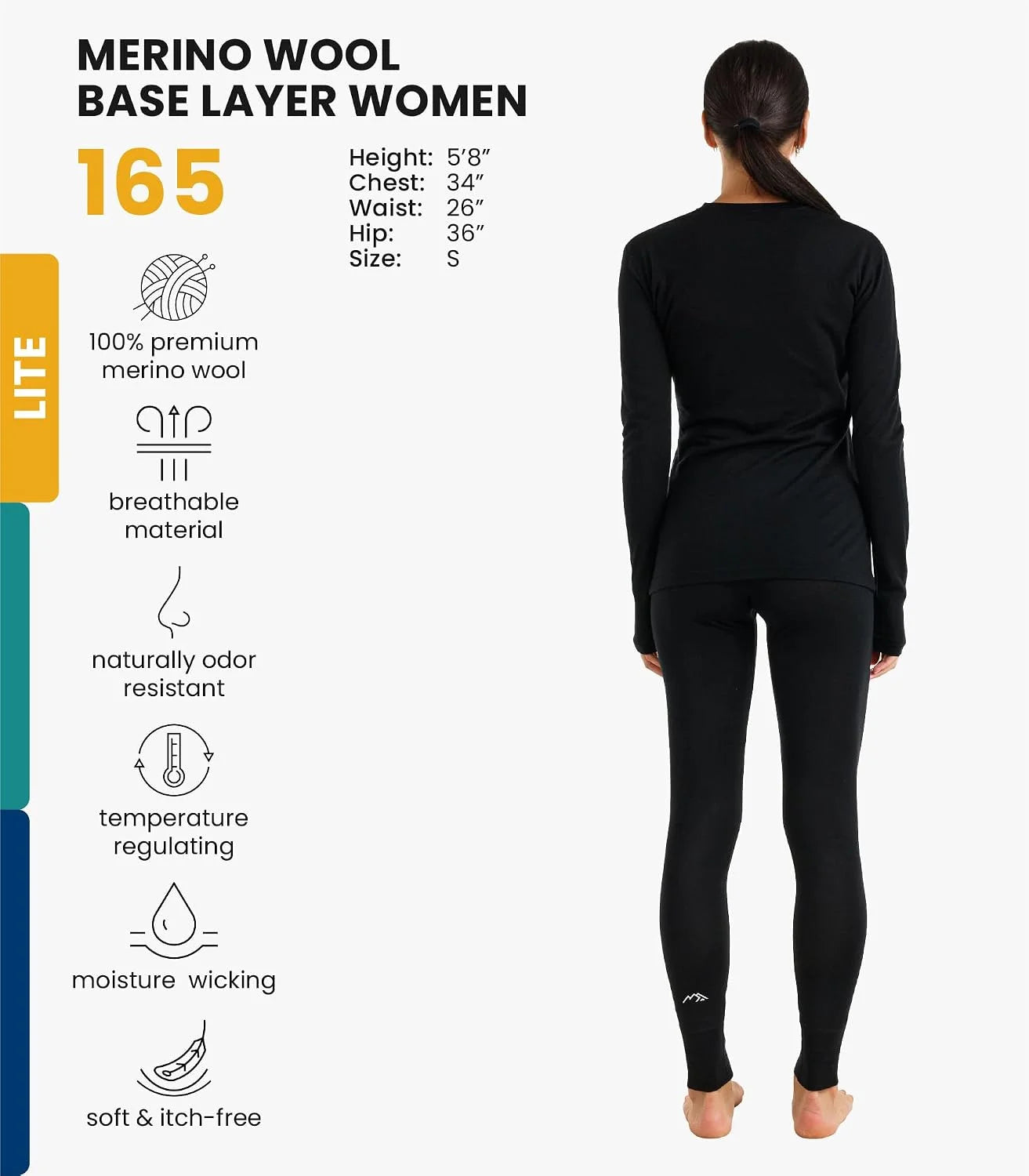 100% Merino Wool Base Layer Women Set - Thermal Underwear Women Top, Bottom