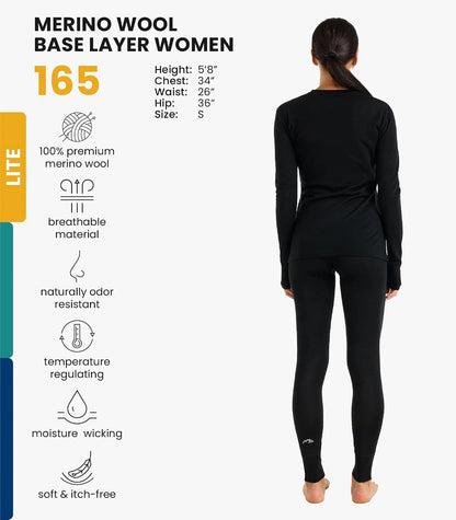 100% Merino Wool Base Layer Women Set - Thermal Underwear Women Top, Bottom | Lightweight, Midweight, Heavyweight Base Layer, Moisture-Wicking, Breathable Active Underwear, Hiking, Skiing, Camping