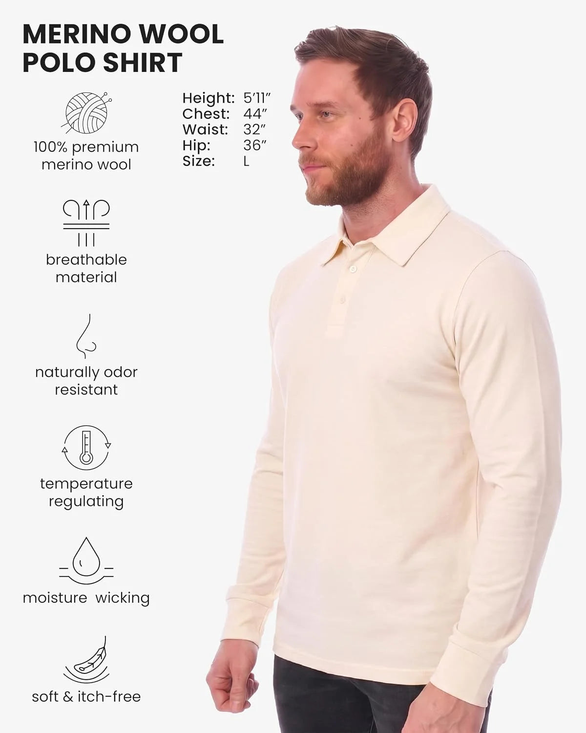 100% Merino Wool Polo Shirt Men - Short & Long Sleeve Shirt Base Later | Lightweight, Breathable Merino Wool, Naturally Anti-Odor, Moisture-Wicking, Ideal for Active, Travel, Everyday Wear, Layering