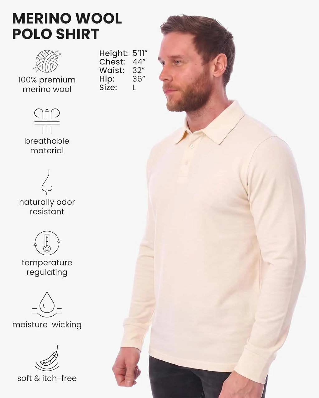 100% Merino Wool Polo Shirt Men - Short & Long Sleeve Shirt Base Later