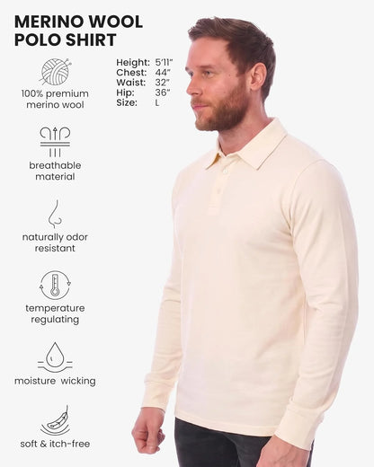 100% Merino Wool Polo Shirt Men - Short & Long Sleeve Shirt Base Later